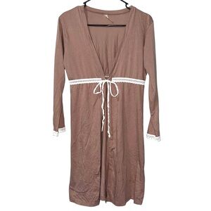 Belabumbum Women Sleepwear Tan Beige L/XL Maternity Nursing Cotton Robe